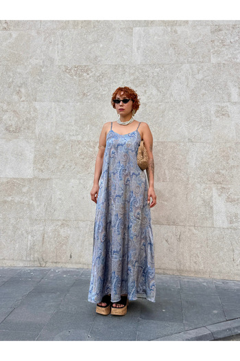 Bak'ap Rochie din satin din bumbac căptușit premium cu model și curea lungă