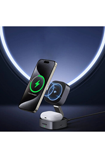 Ugreen Wireless Charger MagSafe 2in1 with Cable Ugreen, 15W, Black, 35316