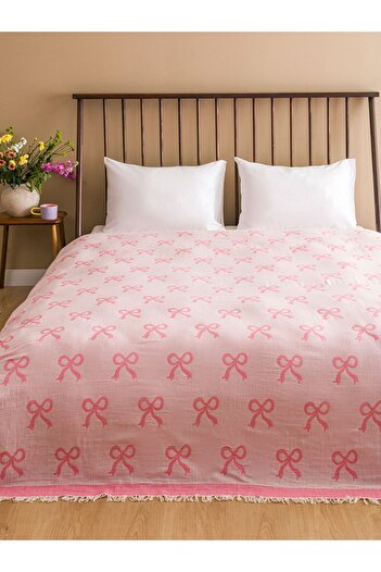 LC Waikiki Ma Bella Bow Pink Cotton Double Bedspread 200X220 cm