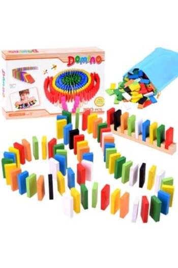 Jokomisiada Wooden DOMINO Blocks Building Sets, colored, 300 pieces