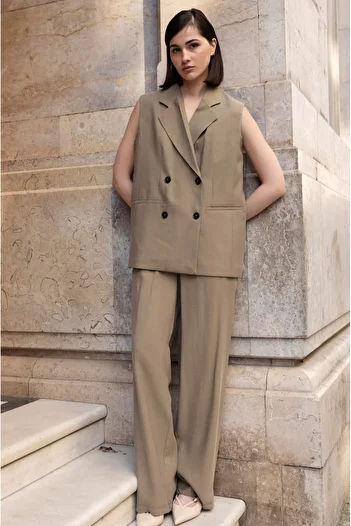 My Blog Khaki Black Button Suit - 9568