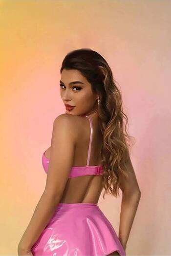 SiaLess Lingerie Lame Leather Skirt Bustier Fancy Costume with Pink Chain Strap