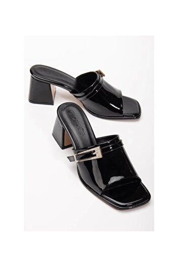 buHillco Ziva Black Patent Leather Women's Heeled Slippers