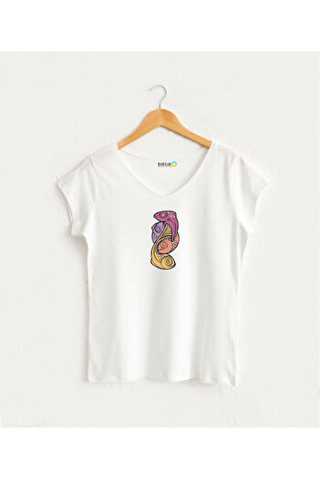Kidilia Graphic Purple Fish Visual Women's V-Neck 100% Cotton Design T-Shirt