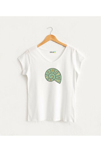 Kidilia Women's V-Neck 100% Cotton Design T-Shirt with Seashell Image