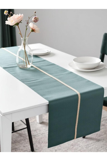JACA 100% Duck Linen Fabric Textured Worry-Free Stain-Proof Long Runner Table Cloth