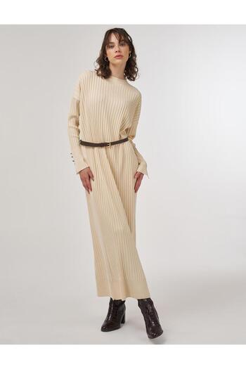 Kayra Ribbed Crew Neck Knitwear Maxi Dress Dark Stone