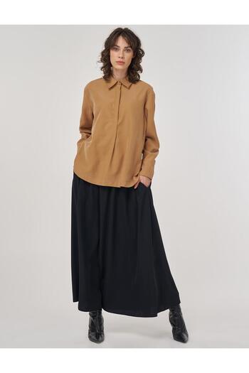 Kayra Patı Hidden Rayon Blouse Tobacco