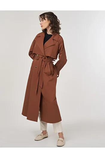 KYR Epaulet Detailed Long Trench Coat Brown
