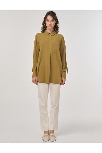 Kayra Metallic Printed Crepe Tunic Khaki