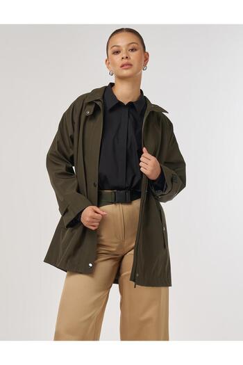 KYR Stand Collar Short Trench Coat Dark Khaki