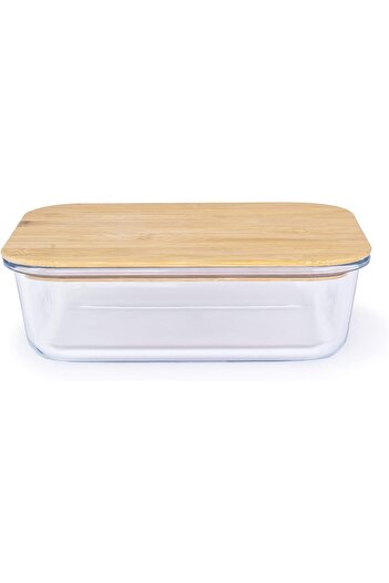 erorex Rectangular Glass Food Container With Bamboo Lid Clear 1500Ml
