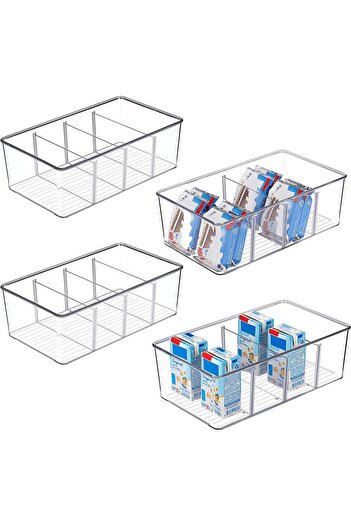 erorex 4 Pack Clear Plastic Food Storage Organizer Bins Pantry, Kitchen, Fridge, Cabinet Organization