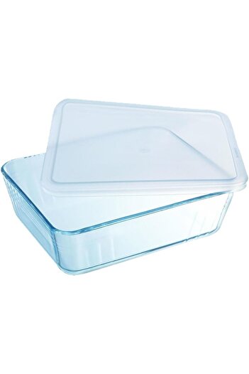 erorex Cook & Freeze Clear Glass Rectangular Bowl | Plastic Lid 2 Liter Food Storage Container | Glass