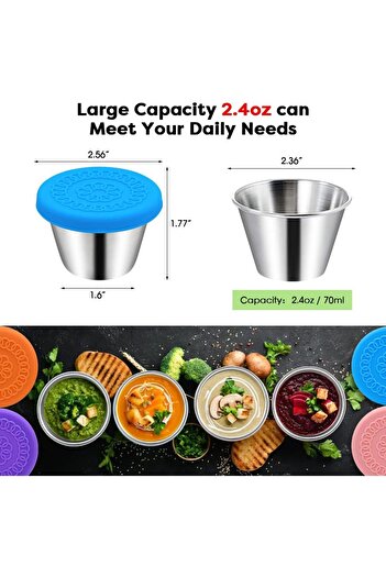erorex 6Pack 2.4Oz Small Condiment Containers Lids, Salad Dressing Container Go, Stainless Steel Sauce