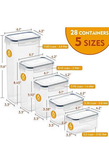 erorex 28 Pack Airtight Food Storage Container Set, Pantry Kitchen Organize Storage, Bpa Free Clear