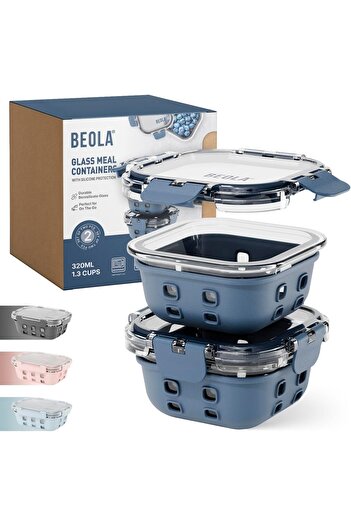 erorex Set 2 Glass Food Storage Containers,Lunch Box, Airtight Lids Silicone Protection, Leakproof Food