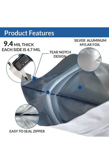 erorex Mylar Bags Food Storage, 25Pcs 9.4 Mil Thick Vacuum Resealable Ziplock Pouches, Long Term Large