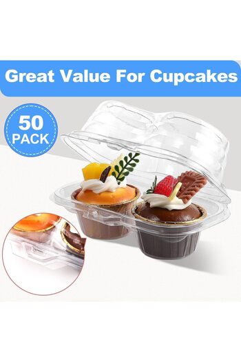 erorex 2 Cavity Cupcake Containers, Disposable Cupcake Boxes Clear Cupcake Holder, Cupcake Carrier Lid