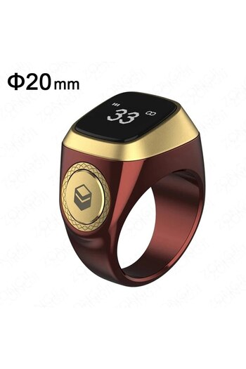 Choice3 Red 20mm Smart Tasbih Tally Digital Counter for Muslims Tasbeeh Zikr Ring 5 Prayer Time Vibration Re