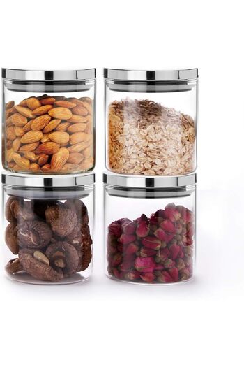 erorex Glass Food Storage Containers Jar Stainless Steel Lids 4 Packs 600Ml Airtight Canister Organization
