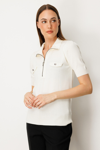 ON Collar Zippered Short Sleeve Knitwear Sweater