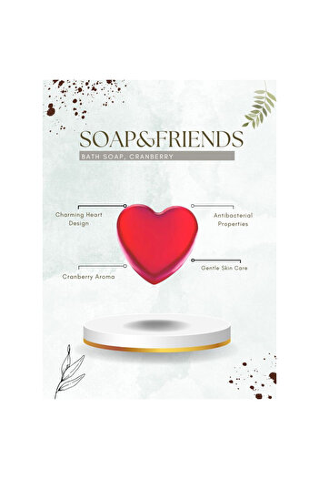 Soap&Friends Set of 4 Heart Soap - Cranberry Scent, 90 g | Romantic Heart-Shaped Gift for Valentine’s Day