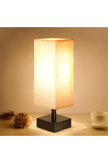 Elindor Minimalist Floor Lamp with Rectangular Fabric Shade, for Living Room, Office or Bedroom, Beige