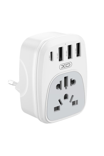 REDz Accessories Multiport adapter XO-WL26, 3 x USB and Type-C, Multi-Connector UK/US/AUS, White