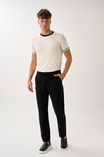 ALEXANDERGARDI Pleated Lace-Up Casual Linen Trousers