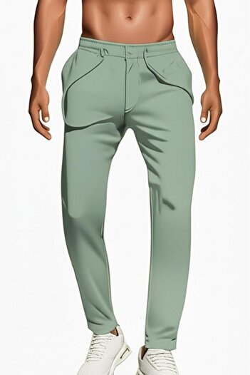 NO 601 Men's Çağla Green Crepe Fabric Buttoned Double Leg Fabric Jogger Pantalon