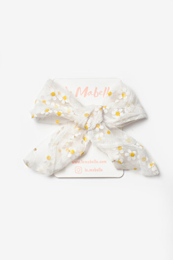 Le Mabelle White Daisy Printed Girl's Tulle Clip Buckle