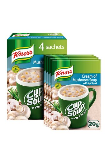Knorr Cup A Soup Cream of Mushroom 4 x 20 gSmooth Instant Soup with Rich Flavour for Quick Hot Meals