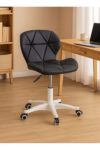 Taimi Ergonomic Desk Chair with Adjustable Height, Swivel Wheels, with Soft Cushion - Black, White Leg