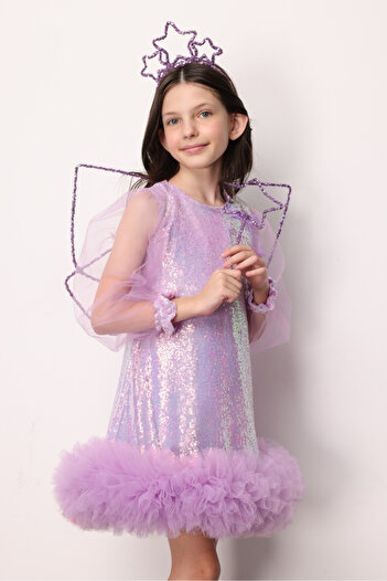 Le Mabelle Lilac Sequin Skirt and Tulle Girl's Dress - Balenca