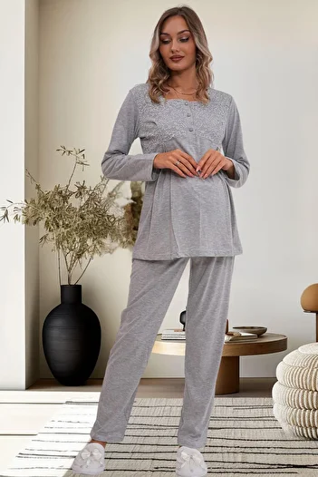 Mavelle Women's Dante Detailed Maternity Maternity Pajama Set 6102