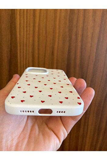 Newon iPhone 15 Pro Max Heart Printed Velvet Premium Silicone Phone Case (Cream Case)