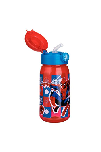 Micostore Kids School Water Bottle, 510 ml, Plastic, Straw Bottle, Spiderman, Red, Pop Up
