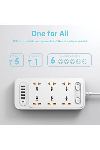 Generic CREATMOR Power Extension 20W PD Typc C Port,3 Meters Extension Cord with 6 Universal 10AC/3000W Outl