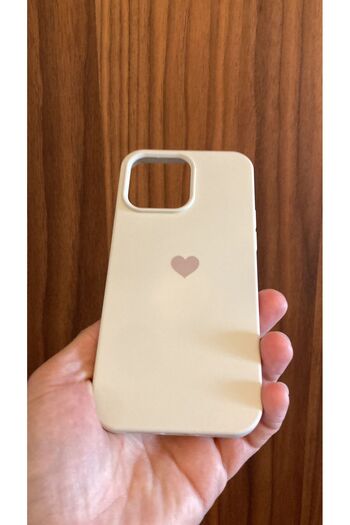 Newon iPhone 14 Pro Max Heart Printed Inner Velvet Silicone Phone Case Cover (Cream)