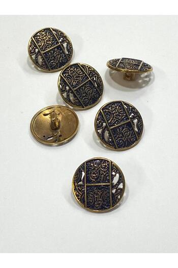 karantuhafiye Antique Gold Floor / Metal Button / 2.3 cm / Set of 6 / (M09089)/ Dark Blue