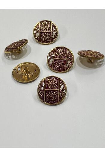 karantuhafiye Antique Gold Floor / Metal Button / 2.3 cm / Set of 6 / (M09089)/ Claret Red