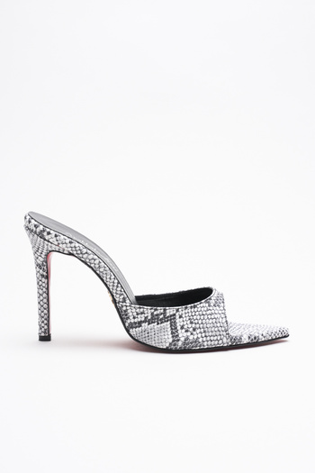 Ayakkabı Ateşi Women's Pointed Toe Thin Heeled Slippers Sona Black White Snake