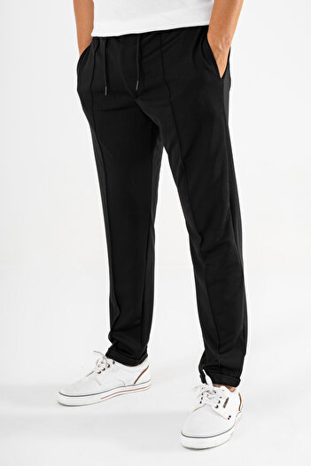 Souris Men's Black Striped Casual Sports Pants Double Leg Jogger Sweatpants