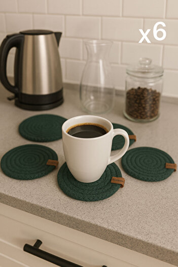 SİHİRLİ AYAKLAR Green Straw 6-Piece Coasters 12 cm Tea Cup Mug Candle Coaster Decorative Supla