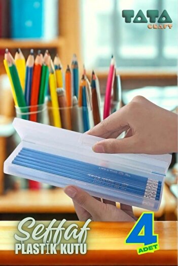 TATA CRAFT Transparent *4 Pcs Plastic Multi-Purpose Stationery Cosmetic Kitchen Organization Box Pen Holder