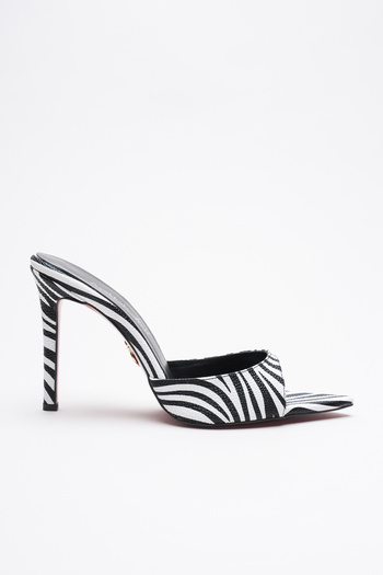 Ayakkabı Ateşi Women's Pointed Toe Thin Heeled Slippers Sona Zebra