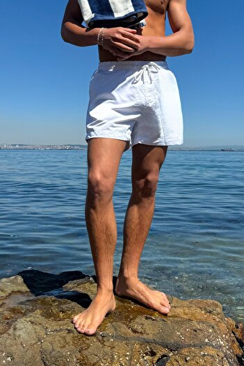 Flaw Wear White Back Pocket Detail Swim Shorts