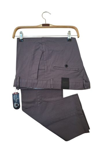 wontilotte Men's Cotton Lycra Gray Color Gabardine Linen Trousers