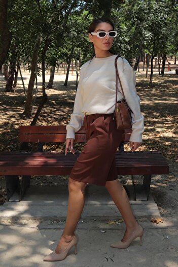 Madmext Bej Bisiklet Yaka Kadın Triko Kazak Mg2494